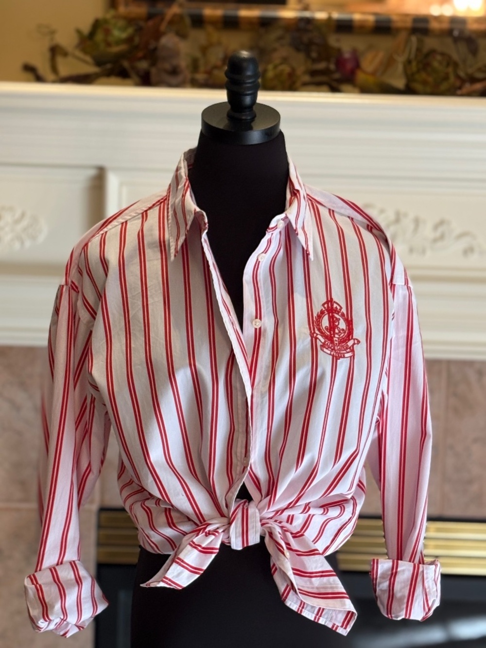 LAUREN RALPH LAUREN Relaxed Fit Striped Broadcloth Shirt White & Red Sz M - Picture 3 of 9